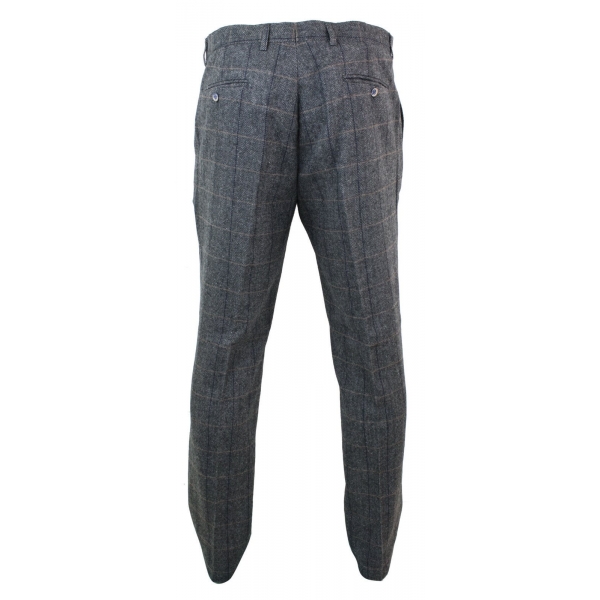 Mens Herringbone Tweed Check Trousers - Cavani Albert - Charcoal