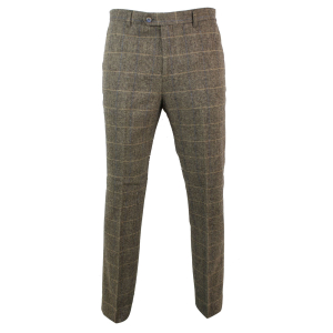 Mens Herringbone Tweed Check Trousers – Cavani Albert – Tan