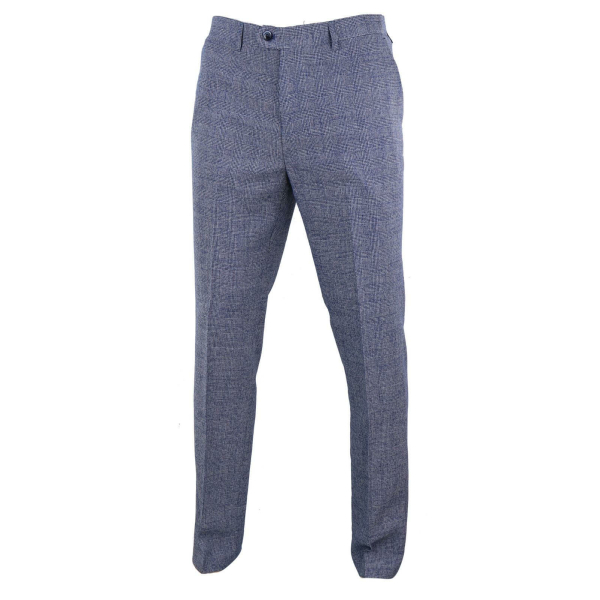 Cavani Antonio - Men's Grey-Blue Check Vintage Trousers - Regular Length