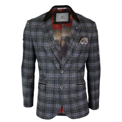 Cavani Archie - Mens Vintage Tweed Check Blazer Jacket-Black