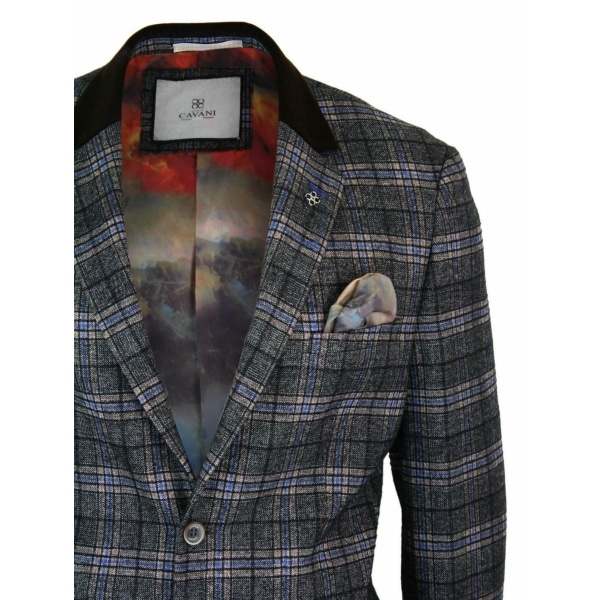 Cavani Archie - Mens Vintage Tweed Check Blazer Jacket-Black