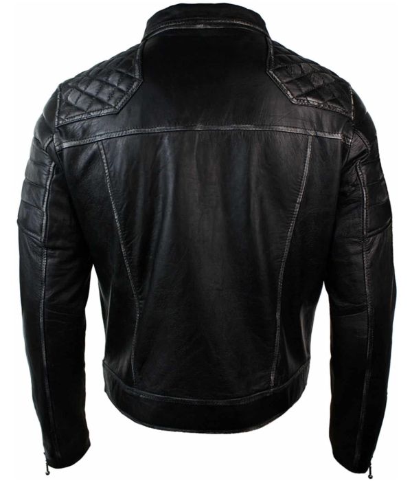 Real Leather Punk Rock Cross Zip Mens Biker Jacket Vintage Retro Effect