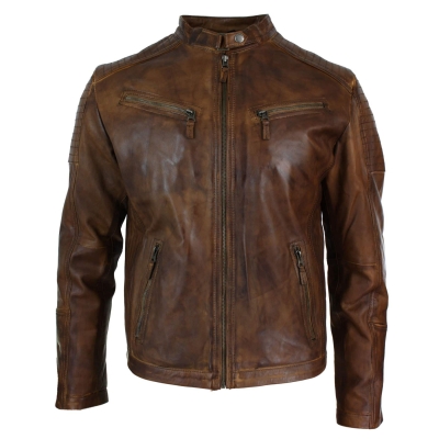 Real Leather Fitted Retro Style Zipped Mens Biker Jacket Nevada Timberk Urban