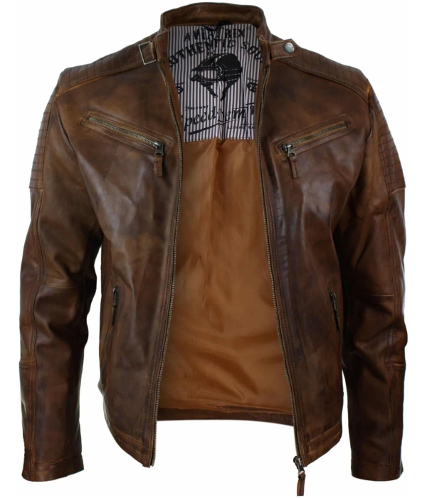 Real Leather Fitted Retro Style Zipped Mens Biker Jacket Nevada Timberk Urban