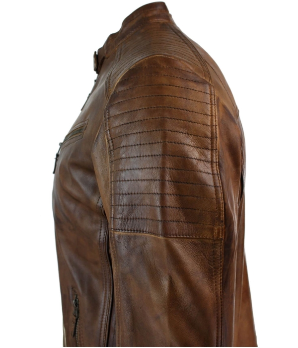 Real Leather Fitted Retro Style Zipped Mens Biker Jacket Nevada Timberk Urban