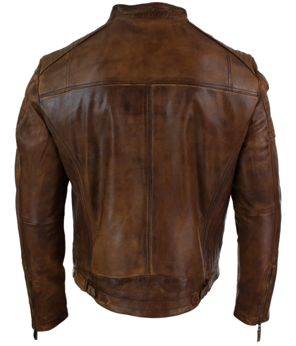 Real Leather Fitted Retro Style Zipped Mens Biker Jacket Nevada Timberk Urban