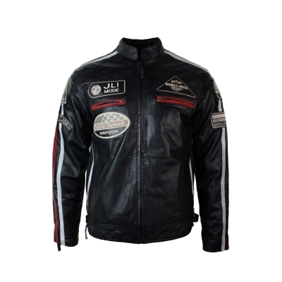 Real Leather Classic Retro Mens Biker Racer Jacket Desert Brown Grey Casual-Black