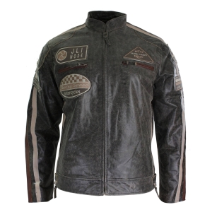 Real Leather Classic Retro Mens Biker Racer Jacket Desert Brown Grey Casual-Tan