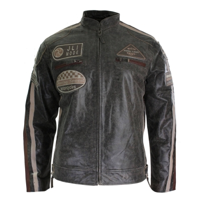 Real Leather Classic Retro Mens Biker Racer Jacket Desert Brown Grey Casual-Tan