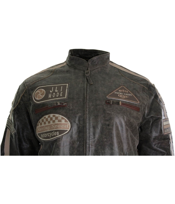 Real Leather Classic Retro Mens Biker Racer Jacket Desert Brown Grey Casual-Tan