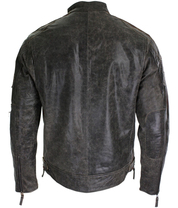 Real Leather Classic Retro Mens Biker Racer Jacket Desert Brown Grey Casual-Tan