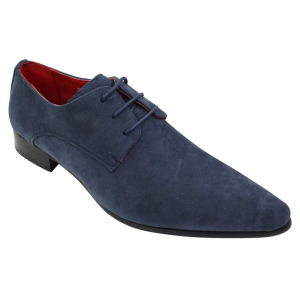 Mens Laced Pointed Suede Leather Blue Italian Design Shoes Smart Casual