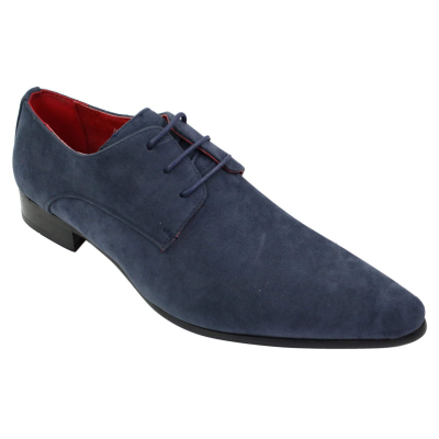 Mens Laced Pointed Suede Leather Blue Italian Design Shoes Smart Casual