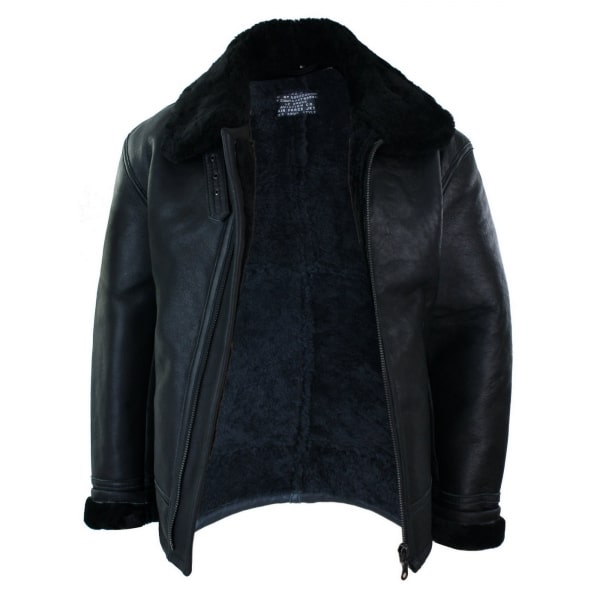 Mens Real Leather Sherling Sheepskin Original B3 Flying Pilot Jacket Warm Winter-B3 Black Black