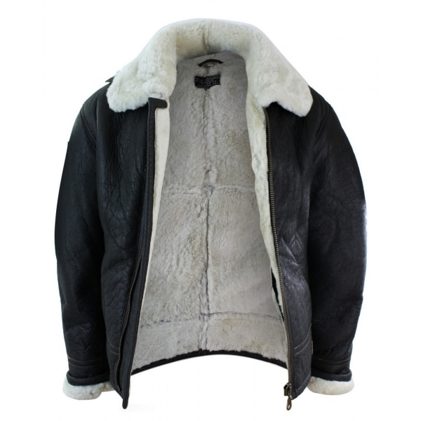 Mens Real Leather Sherling Sheepskin Original B3 Flying Pilot Jacket Warm Winter-B3 Brown Cream