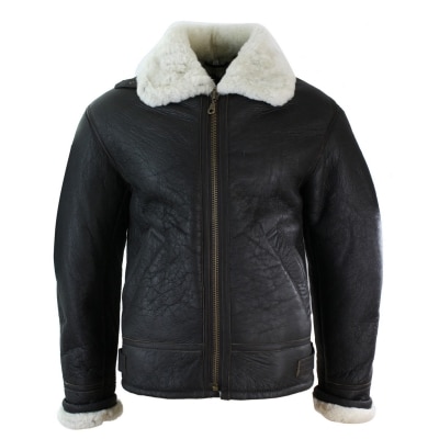 Mens Real Leather Sherling Sheepskin Original B3 Flying Pilot Jacket Warm Winter-B3 Brown Cream