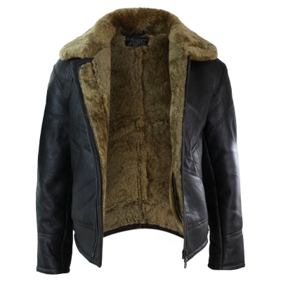 Mens Real Leather Sherling Sheepskin Original B3 Flying Pilot Jacket Warm Winter-B3 Brown Ginger