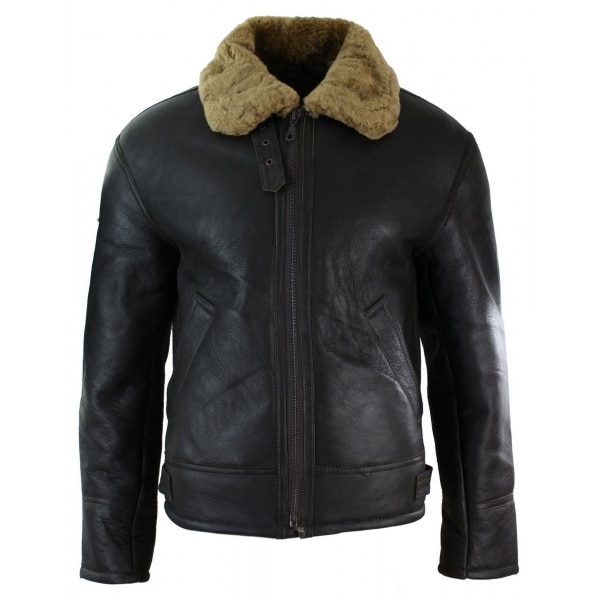 Mens Real Leather Sherling Sheepskin Original B3 Flying Pilot Jacket Warm Winter-B3 Brown Ginger