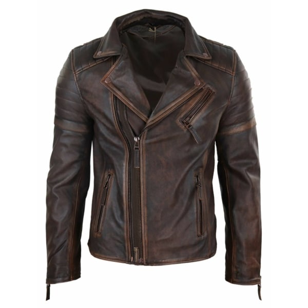 Real Leather Mens Slim Fit Jacket - Brown-Red