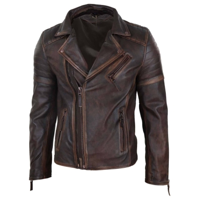 Real Leather Mens Slim Fit Jacket - Brown-Red