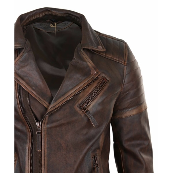 Real Leather Mens Slim Fit Jacket - Brown-Red