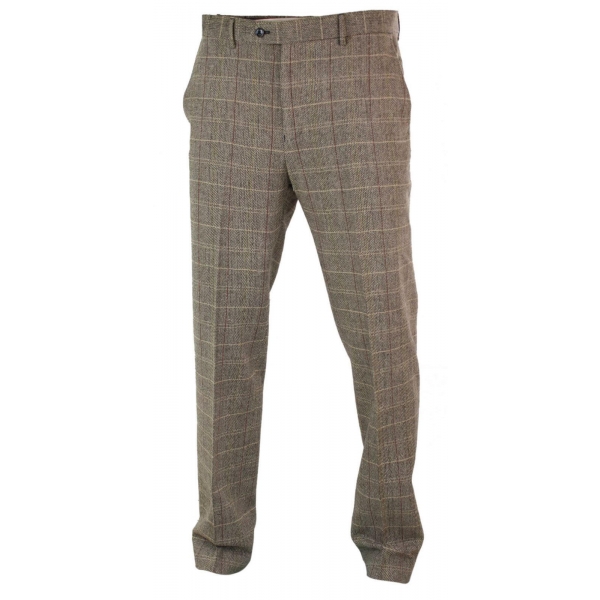 Mens Herringbone Tweed Check Peaky Blinders Trousers Wool Vintage Classic