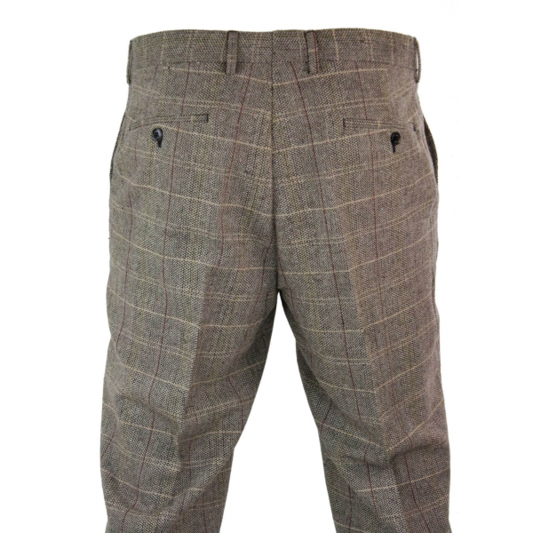 Mens Herringbone Tweed Check Peaky Blinders Trousers Wool Vintage Classic