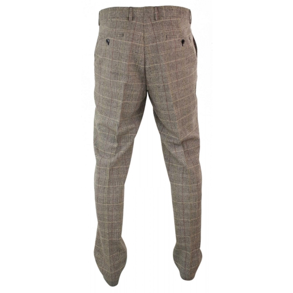 Mens Herringbone Tweed Check Peaky Blinders Trousers Wool Vintage Classic