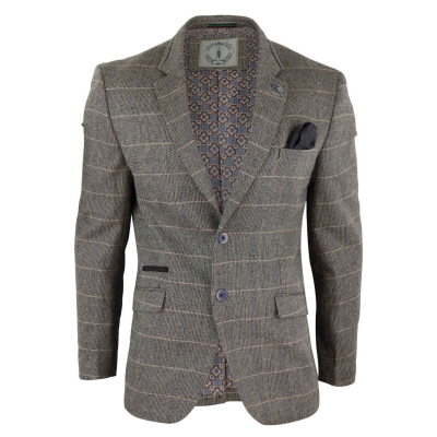 Mens Oak Brown Vintage Check Herringbone Tweed Blazer Jacket or Waistcoat Retro