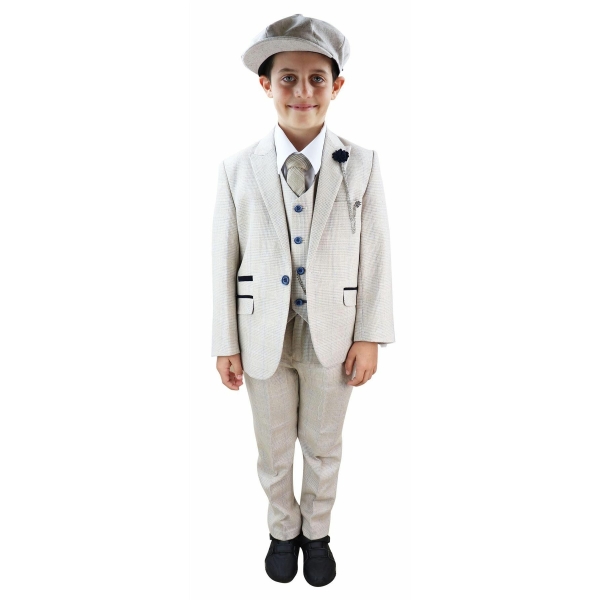 Boys Cream Tweed 3 Piece Suit Caridi - Wedding Suit