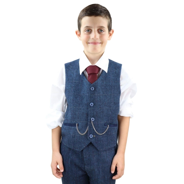 Boys Blue Tweed 3 Piece Suit Carnegi - Wedding Suit