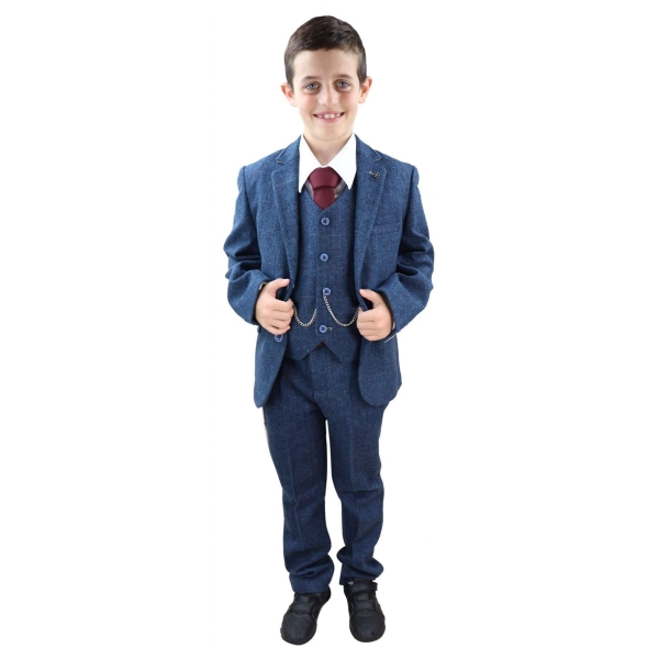 Boys Blue Tweed 3 Piece Suit Carnegi - Wedding Suit