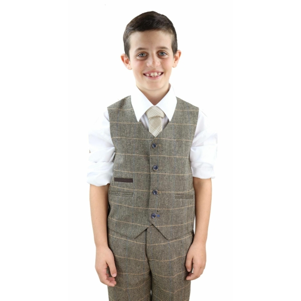 Boys Tan-Brown Tweed 3 Piece Suit - Peaky Blinders Suit  Albert