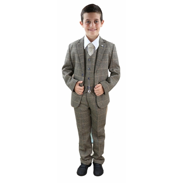 Boys Tan-Brown Tweed 3 Piece Suit - Peaky Blinders Suit  Albert