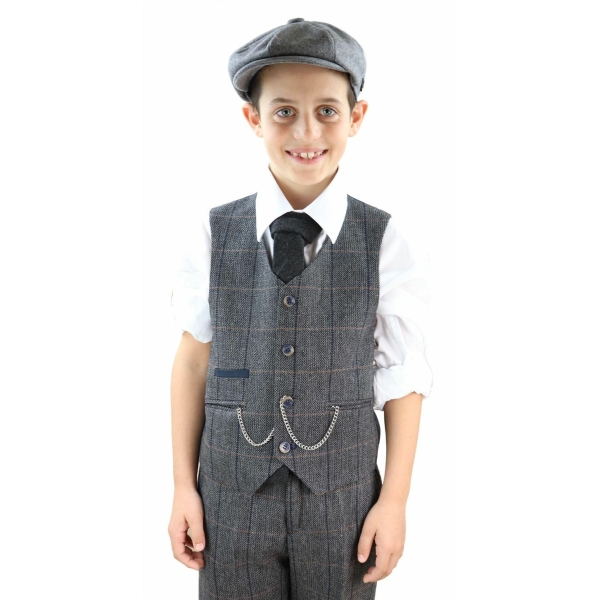 Boys Grey Tweed 3 Piece Peaky Blinders Suit Albert - Wedding Suit