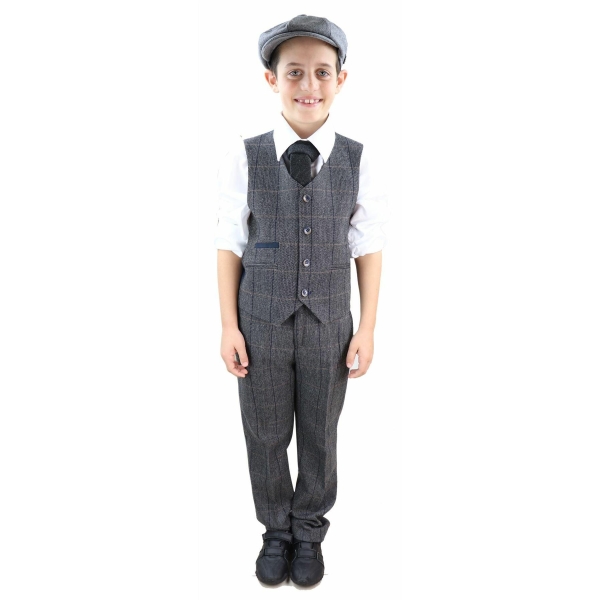 Boys Grey Tweed 3 Piece Peaky Blinders Suit Albert - Wedding Suit