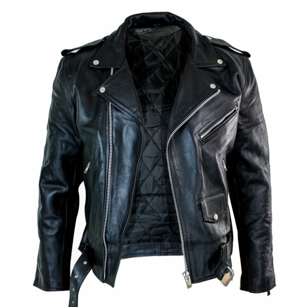 Real Leather Brando Hide Mens Cow Hide Original Cross Zip Brando Biker Motorcycle Men's Jacket