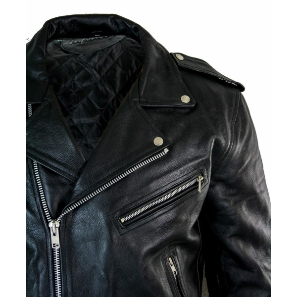 Real Leather Brando Hide Mens Cow Hide Original Cross Zip Brando Biker Motorcycle Men's Jacket