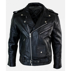 Real Leather Brando Hide Mens Cow Hide Original Cross Zip Brando Biker Motorcycle Men’s Jacket