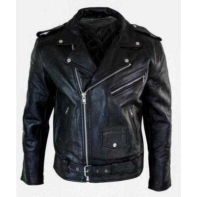 Real Leather Brando Hide Mens Cow Hide Original Cross Zip Brando Biker Motorcycle Men's Jacket