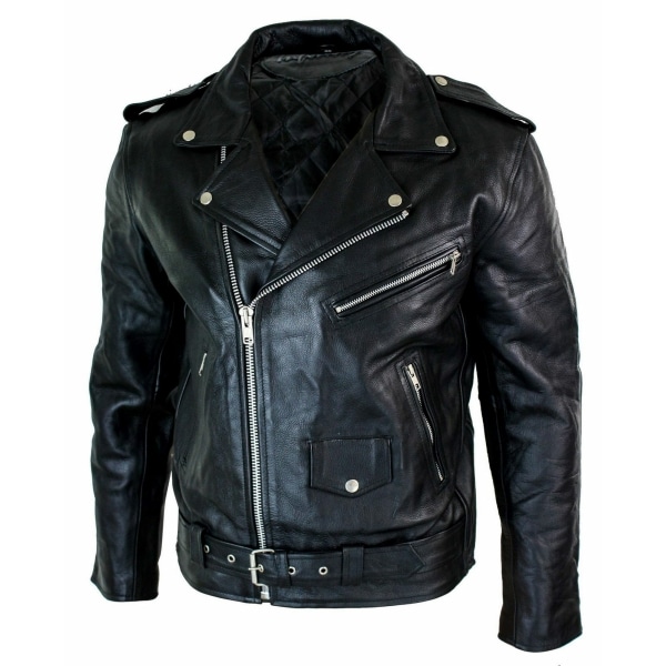 Real Leather Brando Hide Mens Cow Hide Original Cross Zip Brando Biker Motorcycle Men's Jacket