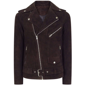 Real Leather Vintage Cross-Zip Brando Suede Men’s Jacket-Brown