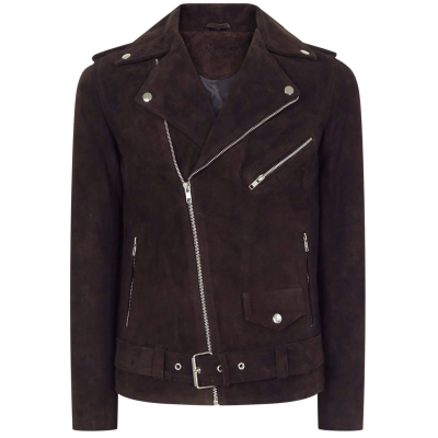 Real Leather Vintage Cross-Zip Brando Suede Men's Jacket-Brown