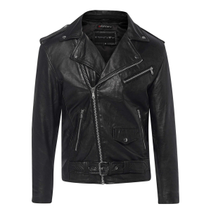 Real Leather Brando – Mens Cross-Zip Brando Jacket-Black