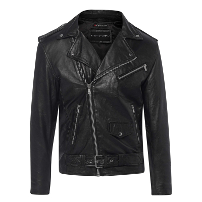 Real Leather Brando - Mens Cross-Zip Brando Jacket-Black