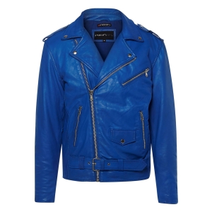 Real Leather Brando – Mens Cross-Zip Brando Jacket-Blue