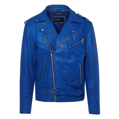 Real Leather Brando - Mens Cross-Zip Brando Jacket-Blue