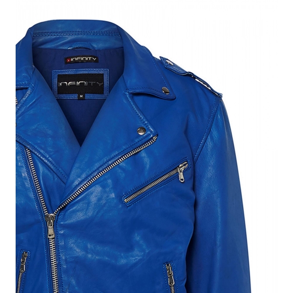 Real Leather Brando - Mens Cross-Zip Brando Jacket-Blue