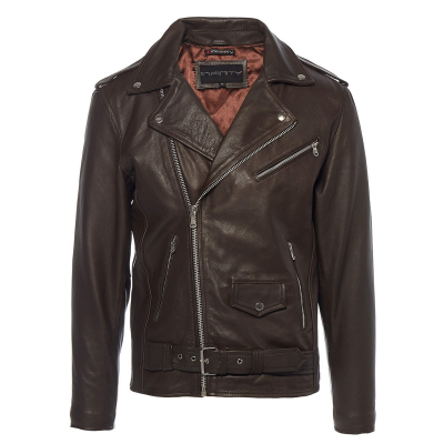 Real Leather Brando - Mens Cross-Zip Brando Jacket-Brown