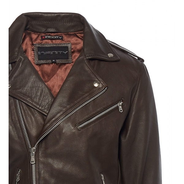 Real Leather Brando - Mens Cross-Zip Brando Jacket-Brown